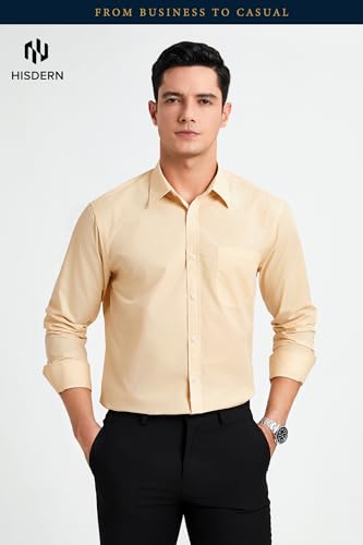 Image of HISDERN Mens Dress Shirts Long Sleeve Button Down Casual Shirts for Men Inner Contrast Formal Business Tuxedo Wedding Shirt