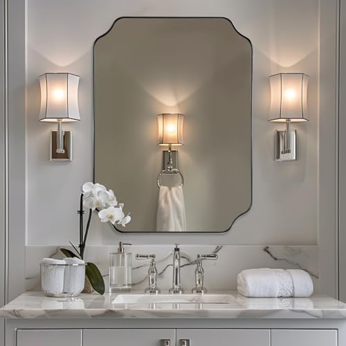 ANDY STAR Chrome Bathroom Mirror 24x32 Inch Polished Chrome Rectangle Mirror Scalloped Bathroom Mirror with Stainless Steel Metal Frame Thin Frame Deep 1