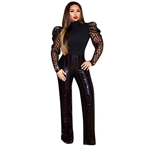 acelyn Women's Elegant Sequin Mesh Sheer Puff Long Sleeve Mock Neck Slim Fit Party Blouse Shirt Top3