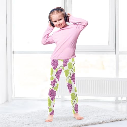 Purple Grape Green Leaf Girls Leggings Soft Stretch Workout Yoga Dance Pants for Kids Casual Tights4