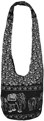 Thai Hippie Bag Hippie Elephant Sling Cross Body Bag Purse Zip Pocket A Zip Inside Pocket Handmade Color Black