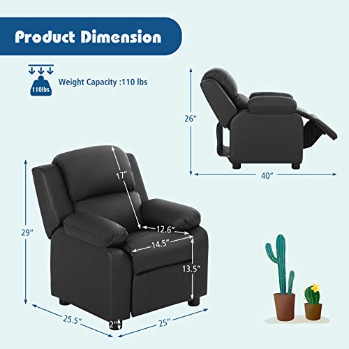 Costzon Kids Recliner, Leather Recliner Chair W/Footrest, Armrest Storage, Headrest & Lumbar Support, Ergonomic Lounge Chair For Living & Gaming Room, Adjustable Recliner Sofa For Boys Girls (Black) #TOP5