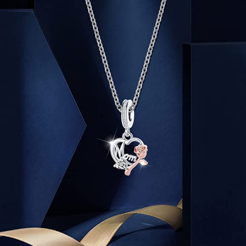 Mom Charm Compatible with Pandora Bracelet Women Rose Gold Flower Love Heart Dangle Mother Bead from Daughter Son Birthday4