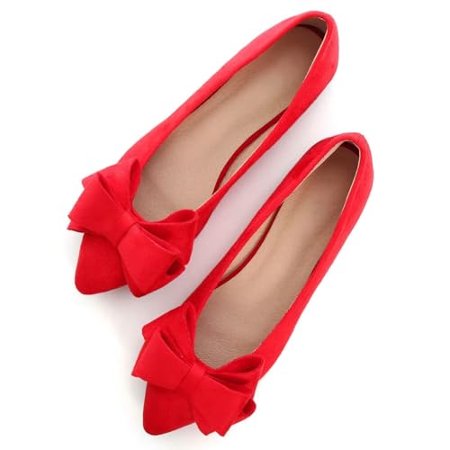 Image of SAILING LU Womens Bowknot Ballet Flats Pointy Toe Suede