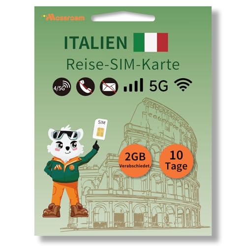Italien-SIM-Karte mit täglich 1 GB Highspeed-Daten für 10 Tage – Prepaid 4G/5G mobiles Internet für Reisen, Arbeit und Studium – Kompatibel mit Allen Telefonen