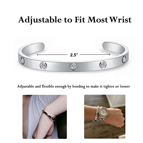 Silver Cuff Bracelets For Women Love Mothers Day Gifts Mom Daughter Sister Friend Friendship Bangle Bracelets With Cubic Zirconia Stones Stainless Steel Jewelry Birthday Gifts Teen Girls Christmas #TOP1