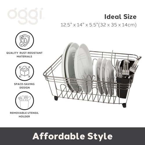 Oggi Compact Dish Drying Rack - Black Steel Drainer, Racks for Kitchen Counter, Durable Coated Steel Kitchen Dryer with Cutlery Holder by Oggi - Image 2