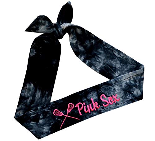 Funny Girl Designs Lacrosse TIE Back Moisture Wicking Headband Personalized with The Embroidered Name of Your Choice Your Custom Colors (Tie DYE - Black - Tie Back Headband)