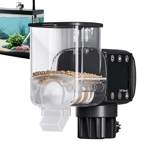 Fish Automatic Feeder, Battery Powered Aquarium Dispenser, Programmable Timer, Digital Display, Smart Feeding Machine for Daily Use, Outdoor Travel, 4.69×3.43×2.28 inches