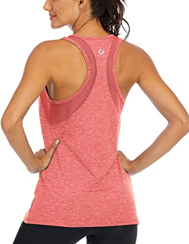 ICTIVE Workout Tank Tops for Women Loose Fit Yoga Mesh Racerback Open Back Muscle Running Activewear Gym Shirts Coral M