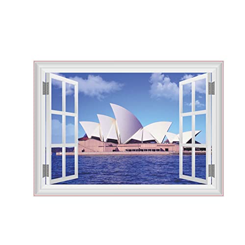シドニー オペラ ハウス 3d フェイク ウィンドウ ウォール ステッカー リビング ルーム ベッドルーム デコレーション 都市 風景 壁画 アート 風景 DIY ホーム デカール