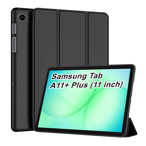 Image of CEDO Tri-Fold for Samsung Tab A11+ Plus (11 in) Smart Case Flip Cover with Multi Viewing Angles Stand | Leather Finish | Heat Dissipation | TPU Backcover (Black)
