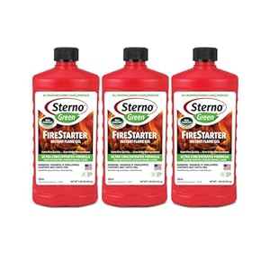 Sterno Fire Starter Fluid Gel Green Firestarter for Instant Flame, Concentrated Ethanol Fuel for Camp Fire or Fireplace, All-Weather Ethanol Burner for Indoor & Outdoor, 16 Oz Each, Pack of 3 Bottles