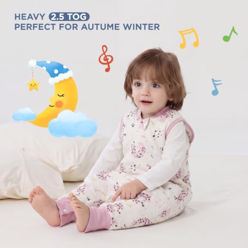 Image of Duomiaomiao 2.5 TOG Toddler Sleep Bag 6-12 Months 100% Cotton Winter Side Open Zipper Baby Sleep Sack with Feet, Warm Toddler Wearable Blanket
