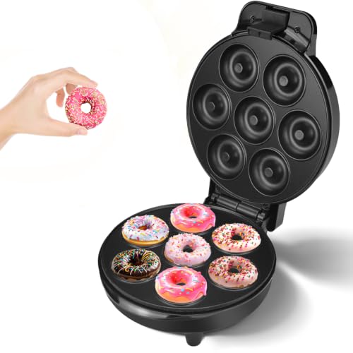 Image of DSP Mini Donut Maker - Non-Stick, 7 Donuts, Cool-Touch | Quick 3-Min Baking, Indicator Lights, Easy Wipe-Clean, Breakfast /Snacks /Desserts, Black