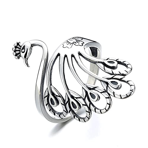 Newzenro Peacock Statement Wrap Open Rings For Women Girl Dainty 925 Sterling Silver Adjustable Delicate Flower Animal Vintage Ring Jewelry Gifts Bff Birthday #TOP30