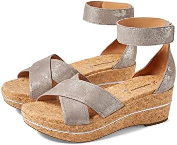 Johnston & Murphy Women's Gigi Cross Band Sandal Wedge, Pewter, 7 | Image 3