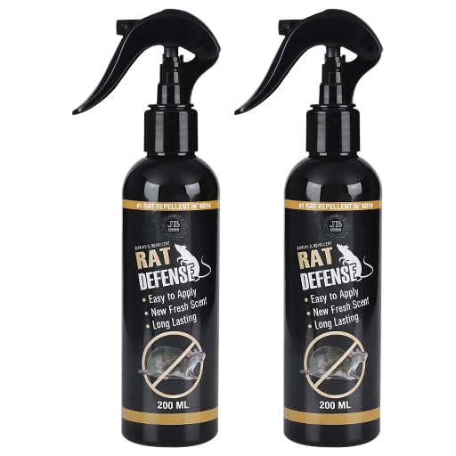 Image of Rat Defence Spray, Natural Rodent Repellent, Black Bottle, 200ml, Easy to Apply, Long Lasting Home, Rat Defense For Car Pack Of 2 (Chamomile)