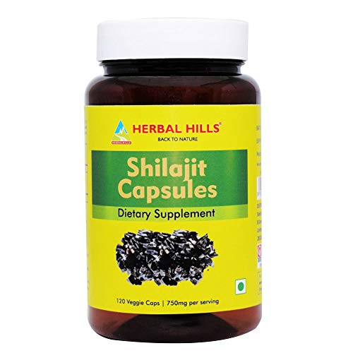 Herbal Hills Shilajit Capsules 120 Vegie Capsules Shilajit/Asphaltum 750 mg Pure Extract in a Capsule to Support Men's Health Immune System Booster, Energy Enhancer *