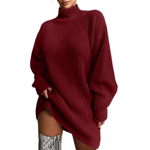 Costaric Women's Sweater Dress Fall Winter 2025 Fashion Turtleneck Long Sleeve Wedding Guest Cocktail Evening Formal Mini Dress Burgundy XL