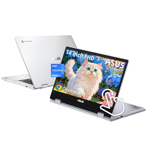 Image of ASUS Chromebook Flip CX1 14" Laptop, 2-in-1 Convertible Business Laptop, Full HD Touchscreen, Intel Celeron N4500, 8GB RAM, 128GB Storage, Lightweight, Durability, Chrome OS, Silver