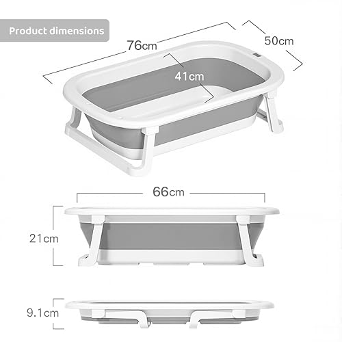 Image of Cockatoo-Kids DripDrop Foldable Baby Bath Tub with Thermistor, Pillow & Soap Box - Portable Newborn to 6 Years Tub, Non-Toxic PP, Anti-Slip Base, 40kg Capacity - Travel & Home Use, White & Grey