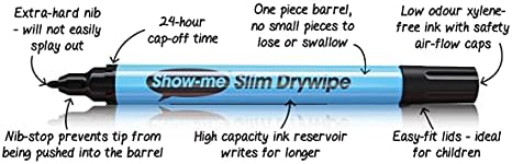 Show-Me Whiteboard Pens, High-Quality Marker Pens For Whiteboard, Long-Lasting Whiteboard Markers With Easy-Fit Lids, Comfortable & Safe Dry Wipe Markers With Anti-Splay Nibs - Fine, Black, 100PK