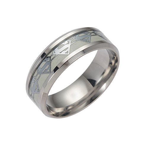 Erluer Men's Stainless Steel Rings Luminous Glow In The Dark Superman Band Women Jewelry Ring (Silver, 6) #TOP23