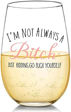 I'm Not Always A B, Just Kidding Funny Wine Glass Gifts for Women, Cute Christmas Birthday Gifts for Women, Girlfriend, Friend, Sister, BFF, Coworkers, Female, Her, Unique Bitchy Gifts Ideas for Women