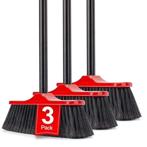 KeFanta 3 Packs Indoor/Outdoor Brooms, Brooms for Sweeping Indoor, 51" Long Handle House Broom for Home Garage Kitchen Office Courtyard Lobby Patio Lawn Concrete