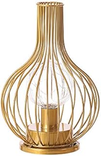 Metal Winebottle Table Lamp Vintage Decanter Metal Wire Lampshade Led Light String Bulb Bedside Lamp Reading Lamp Battery Operated for Bedroom, Living Room (Gold)