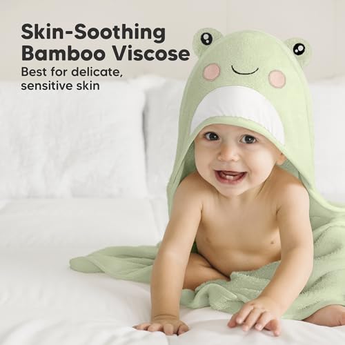 Image of KeaBabies Hooded Baby Towel for Newborn, Baby Bath Towels 2pk (Frog, 35x35)