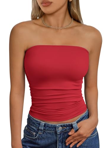 Trendy Queen Womens Cute Summer Tube Tops Going Out Strapless Ruched Backless Sleeveless Bandeau Y2k Clothes 2025