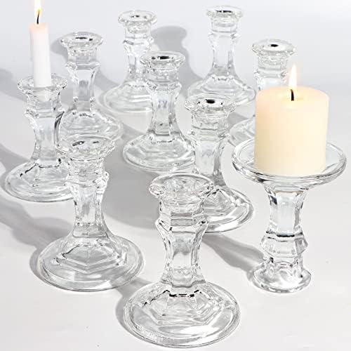 DARJEN Candlestick Holders Set, 4" H Taper Candle Holders Bulk, 12Pcs Clear Glass Candle Holders for Wedding, Festival, Party & Windowsill Decor