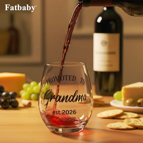 Fatbaby Promoted to Grandma 2026 Wine Glass, First Time Grandma Gift for Baby Pregnancy Announcement, 15oz Cup New Grandmother Gifts for Mother's Day Christmas Birthday — view 3