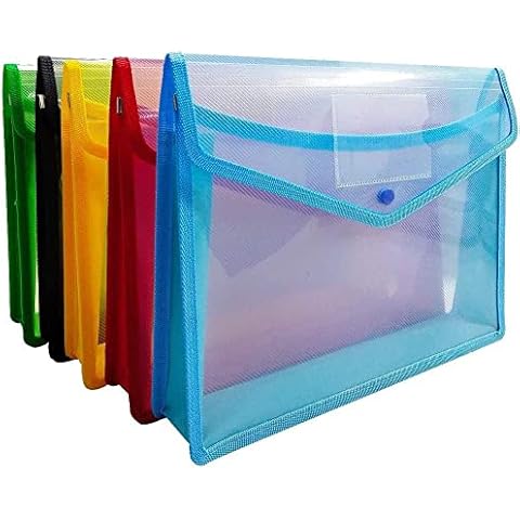 Plastic Wallets - 5 Pcs Plastic Folders A4 Popper Wallet Document Folder Pockets Envelopes with Snap Closure, Card Slot Cover