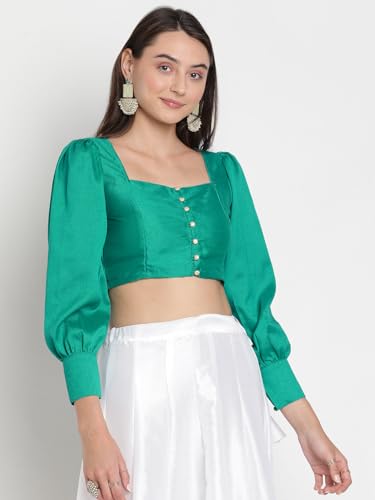 Image of studio rasa Chroma Button Down Shirt Style Blouse Crop Top for Women Girls Casual Party