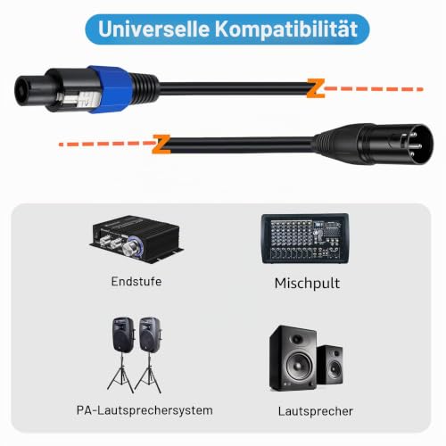 Halokny 1,8 m Speakon auf XLR-Lautsprecherkabel, Audio-Adapter für DJ/PA-Lautsprecherkabel mit Drehverschluss