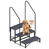 3-Step RV Steps with Dual Handrails, Heavy Duty Steel RV Stairs, 660 LBS Load Capacity, Non-Slip Mats for Camper, Hot Tub, Trailer, Porch | Weather Resistant & Easy Assembly