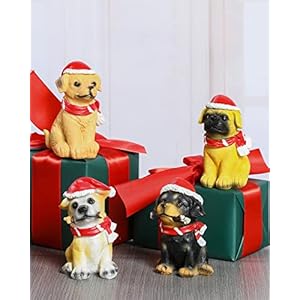 invvni Pack-4 Cute Dog Statues Home Decor, 4″ Dogs Ornaments Decorations for Patio, Garden, Yard, Office,Windowsill,Gifts