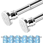 BreeRainz Extendable Shower Curtain Poles 110 to 290cm, No Drill Tension Rod Adjustable Shower Curtain Rail, telescopic pole for Window Bathroom Closet Wardrobe Kitchen Balcony Door, Stainless Steel