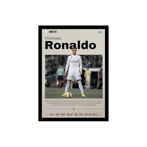 BLINKART Cristiano Ronaldo Real Madrid Football|30X20 Cm (12X8 In) Framed Wall Art|Matte Finish On 300 GSM Paper|Synthetic Wood Frame With Acrylic Glass|Sports Room Decor&Gift For Fans,Boys,Office
