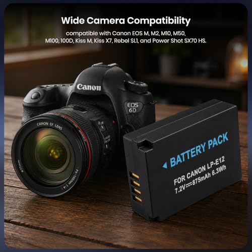 Image of Simpex LP-E12 Rechargeable Camera Battery 7.2V Li-ion Replacement Battery Compatible with Canon EOS M, M2, M10, M50, M100, 100D, Kiss M, Kiss X7, Rebel SL1 & PowerShot SX70 HS(Black)