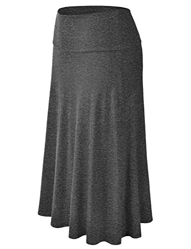Eimin Women's Solid Flared Lightweight Elastic Waist Classic Midi Skirt Charcoal 2Xl #TOP1