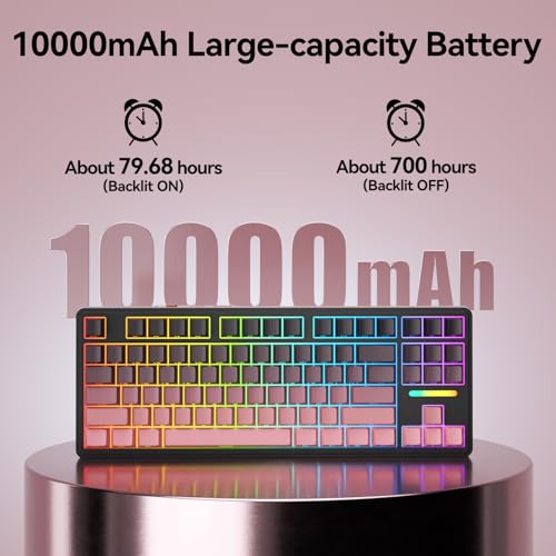 Image of AUSDOM H87 Wireless Mechanical Gaming Keyboard: 10000mAh Battery 2.4G /BT5.3 /USB-C Hot Swappable Custom Keyboard with RGB Backlit, Side Printed PBT Keycaps, 15-Layer Gasket Structure, Black Pink