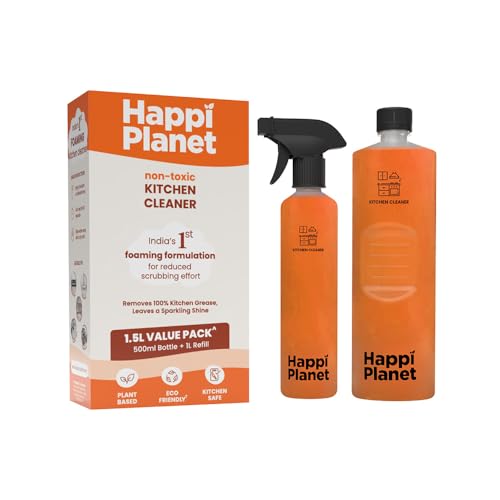 Image of Happi Planet | Kitchen Cleaner | India's 1st Foaming Formulation for Less Scrubbing | 1.5L | Suitable for Stoves, Chimneys, Counter Tops, Appliances, Walls & Cabinets | Non Toxic & Natural