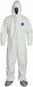 DuPont TY122S Disposable Elastic Wrist, Bootie &amp; Hood White Tyvek Coverall Suit 1414 (Medium)