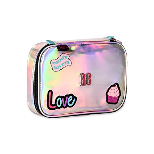 Kit Mochila Rodinha com Estojo Escolar Rebecca Bonbon Holográfica Brilhante Feminina com Copo Origin