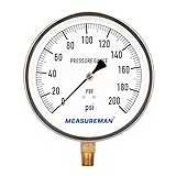 MEASUREMAN 304 Stainless Steel Case, Contractor Pressure Gauge, 0-200Psi, 4-1/2' Dial Size, +/-1% Accuracy, 1/4' NPT Lower Mount