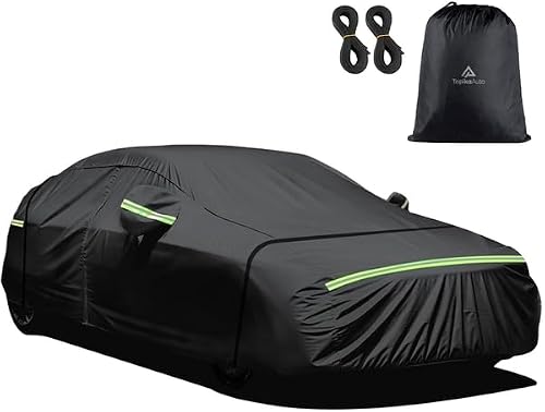 6-Layer Car Cover with Cotton Lining,Waterproof UV-Resistant All-Weather Vehicle Cover,Right-Hand Zip Access,Windproof Straps,Reflective Strips,Storage Bag for Hatchback Sedan SUV